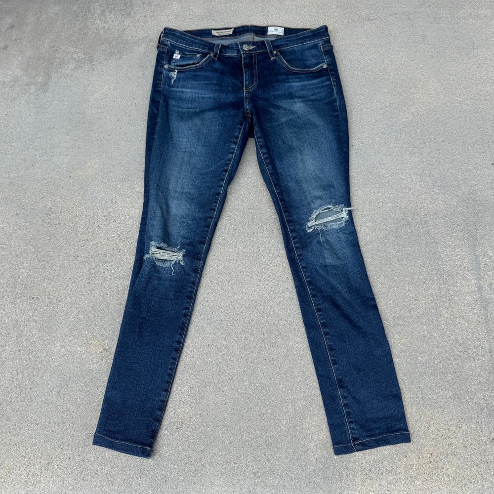 AG Adriano Goldschmied The Legging Ankle Distressed Skinny Jeans Dark Wash 27R